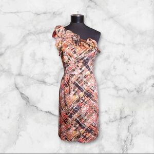 New Tahari Pink and Orange Asymmetrical Ruched Cocktail Dress Size 4